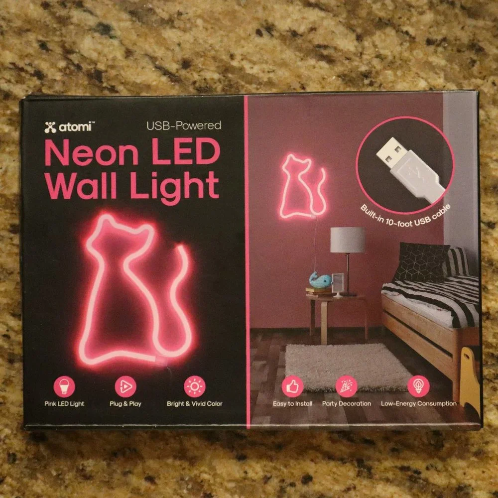 atomi USB-Powered Neon LED Wall Light - Pink Cat